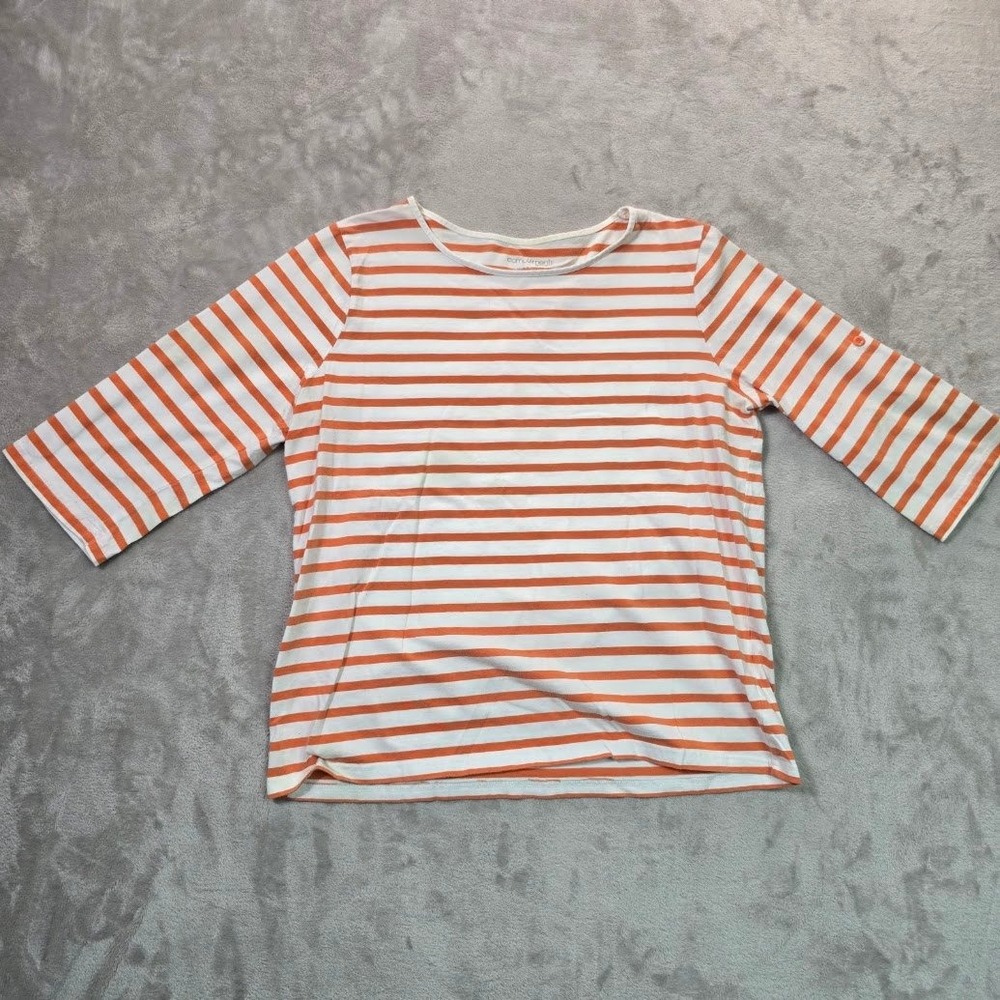 Complements Women Orange White Striped 3/4 Sleeve Scoop Neck Top Size XL